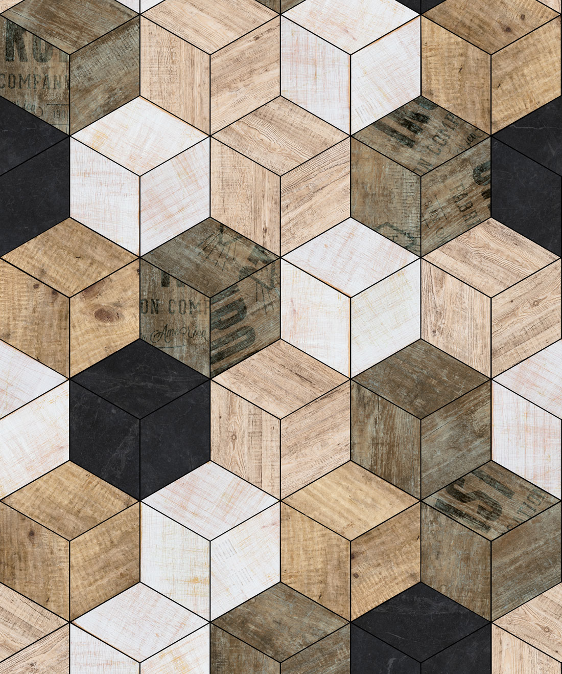 Geometric Timber Cube Wallpaper • Kemra • Swatch