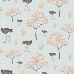 Savanna Ostrich in Brisk Blue wallpaper