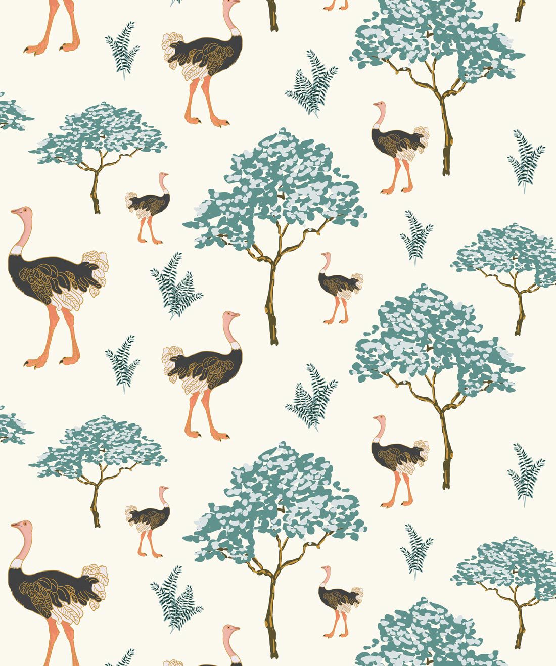 Savanna Ostrich Wallpaper • Wallpaper Republic • Gypsom • Swatch