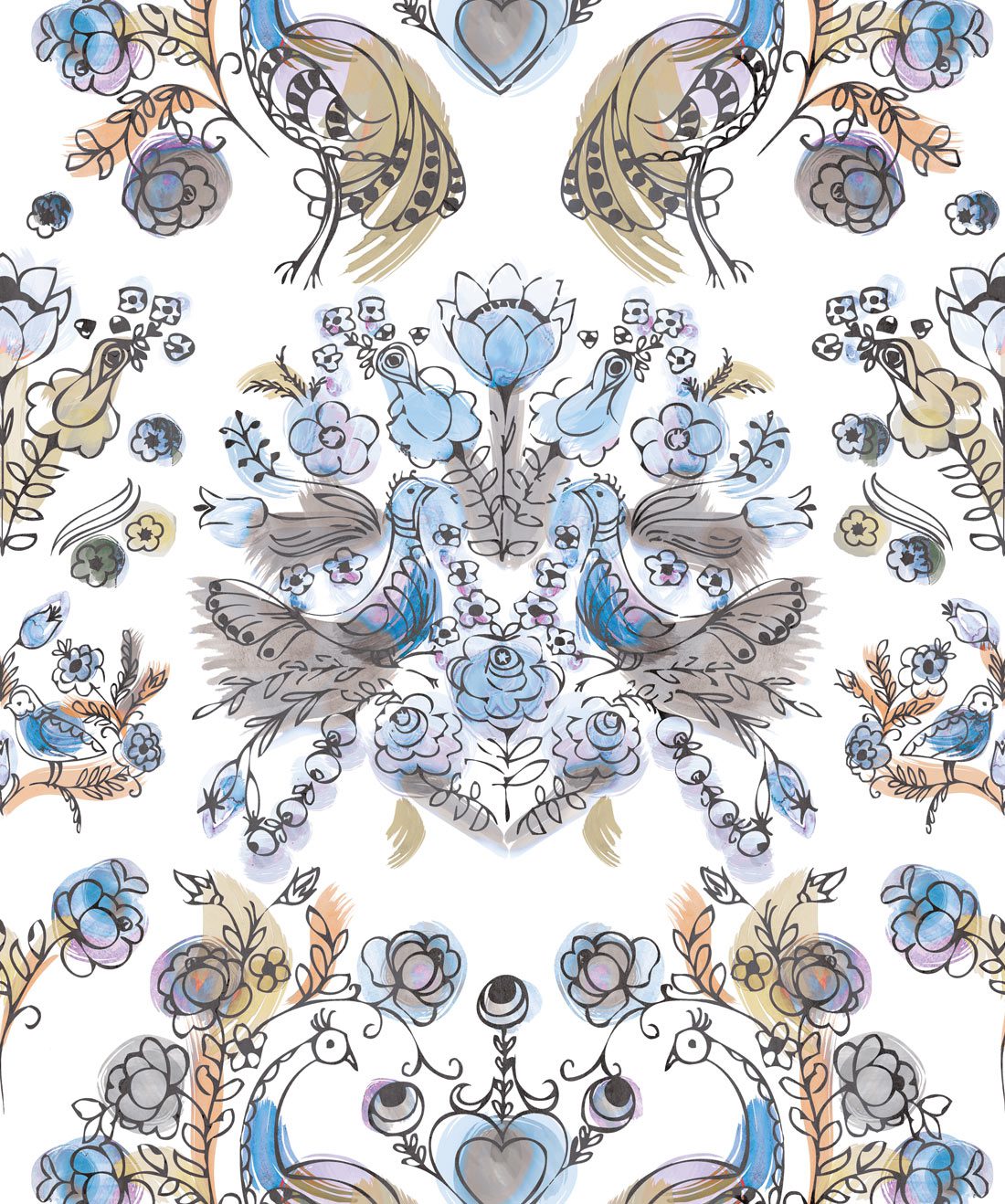 Briar Rose in Ming is a watercolor rose wallpaper