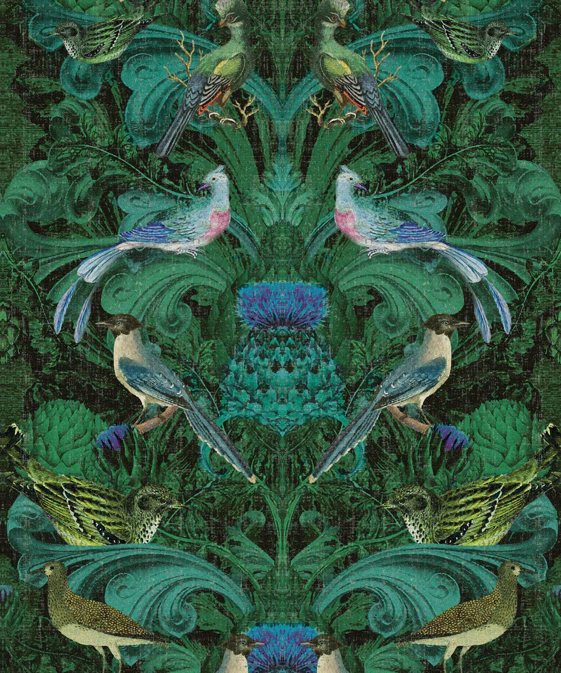 Birdlife Wallpaper • Simcox Designs • Green • Swatch