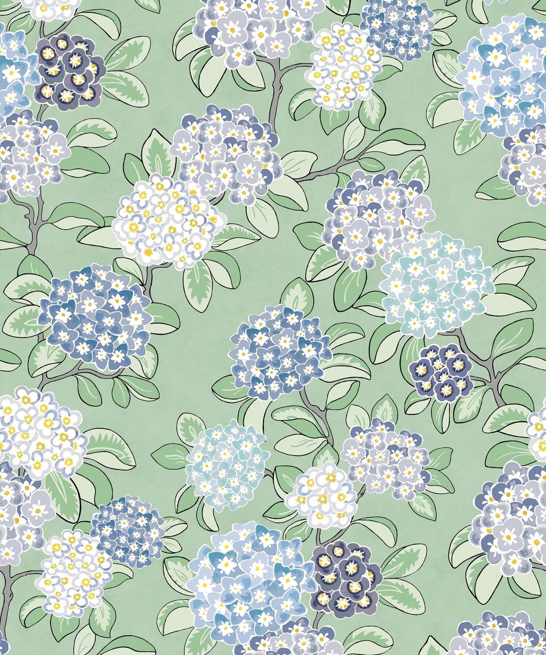 Hydrangea Wallpaper • Bethany Linz • Sea Spray • Swatch