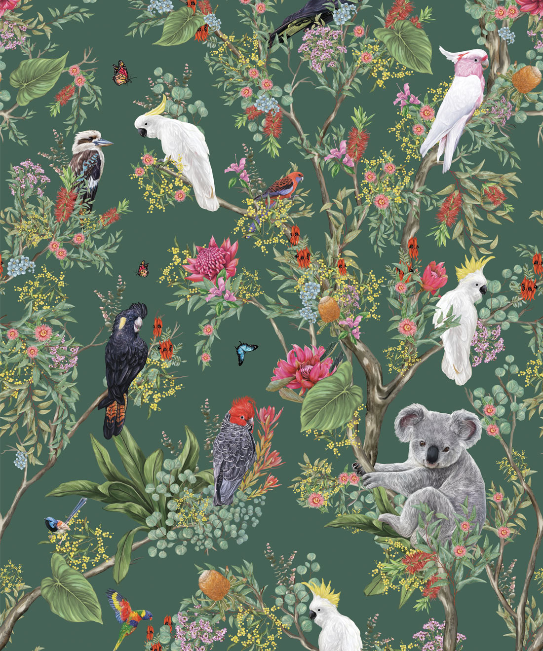 Australia Wallpaper • Koalas and Cockatoos • Milton & King USA Australia Wallpaper • Koalas and Cockatoos • Milton & King USA