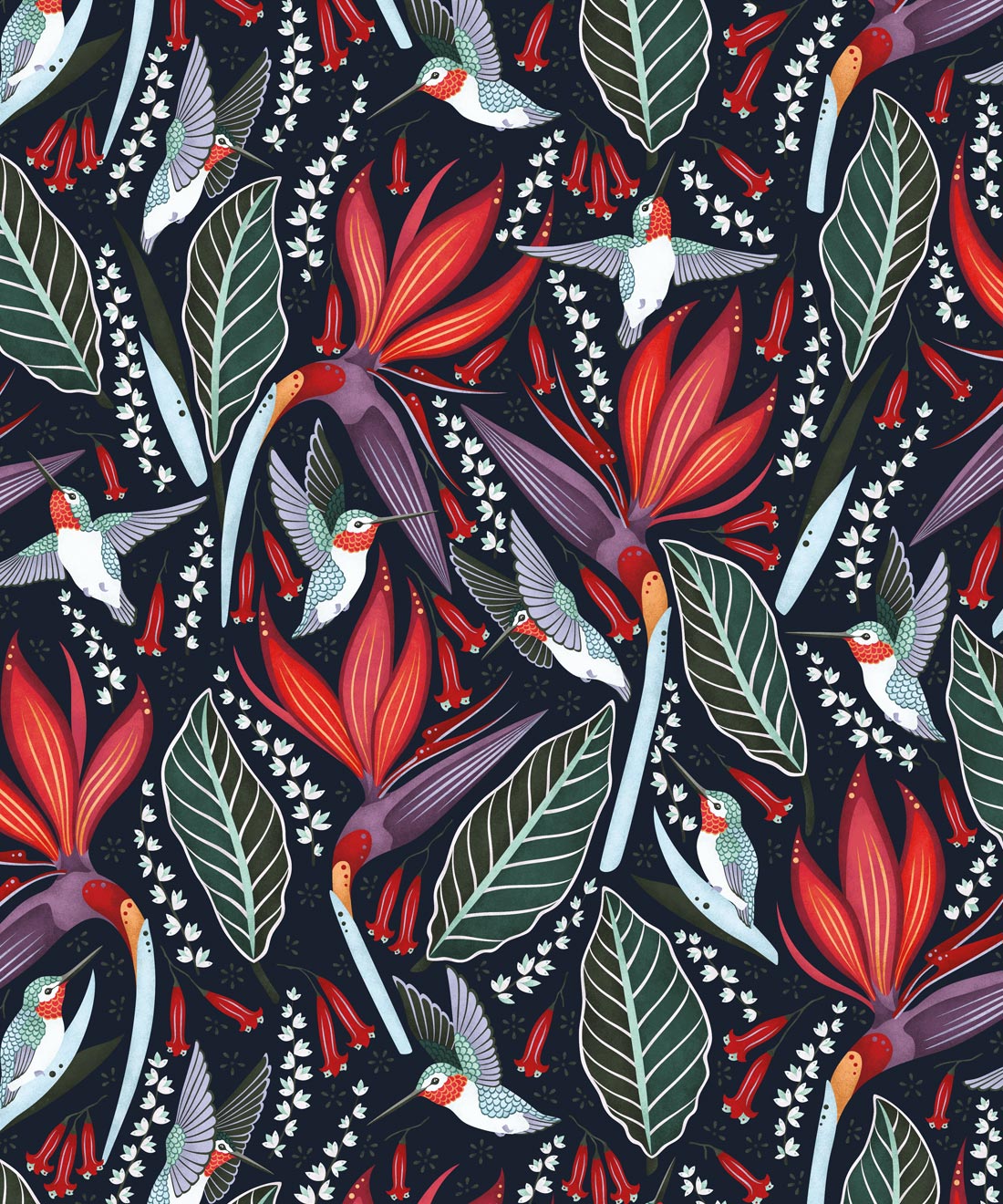 Hummingbirds Wallpaper • Bold Bird Wallpaper • Milton & King USA