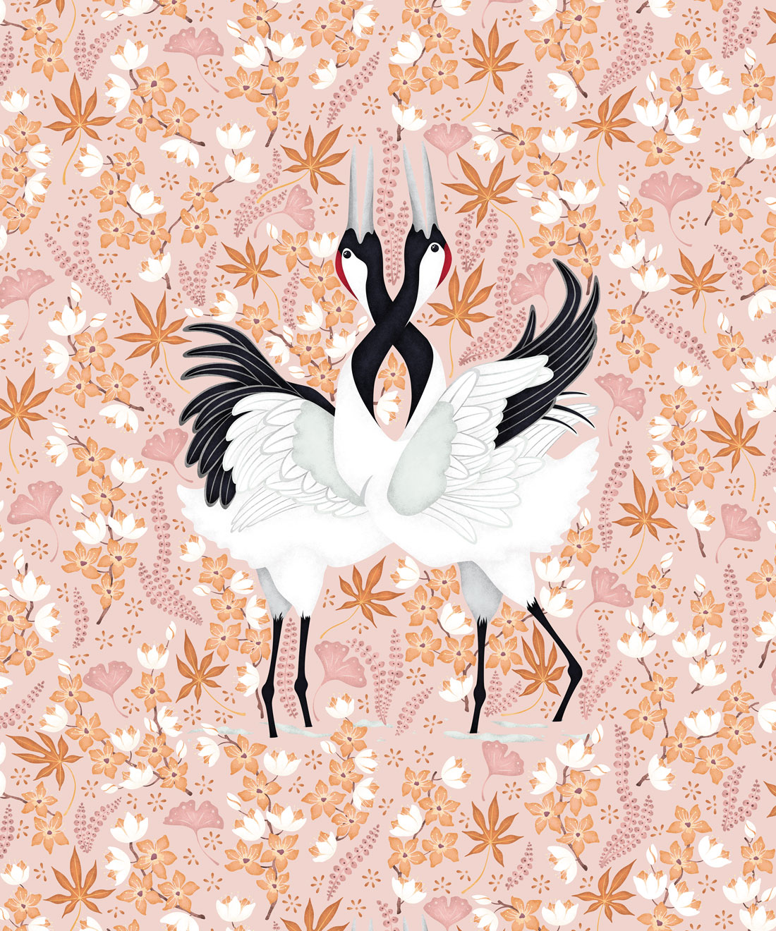 Japanese Cranes Wallpaper • Folklore & Flora • Soft Light • Swatch