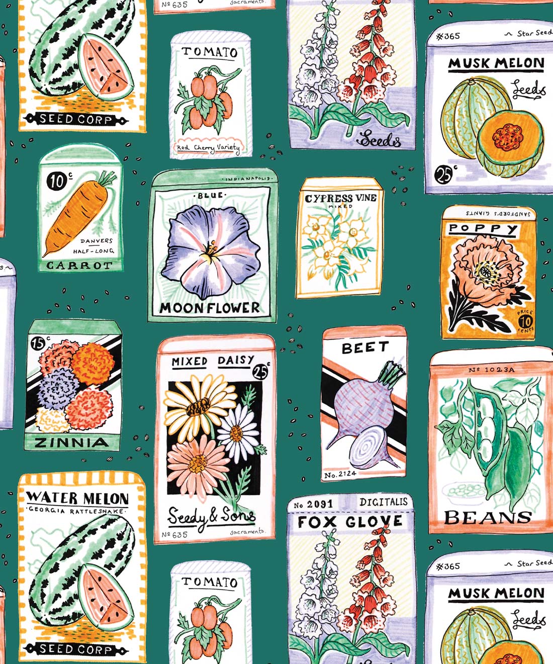Seed Packets Wallpaper • Jacqueline Colley • Teal • Swatch