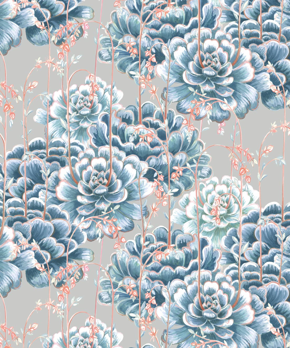 Succulents Wallpaper • Bethany Linz • Steel Blue • Swatch