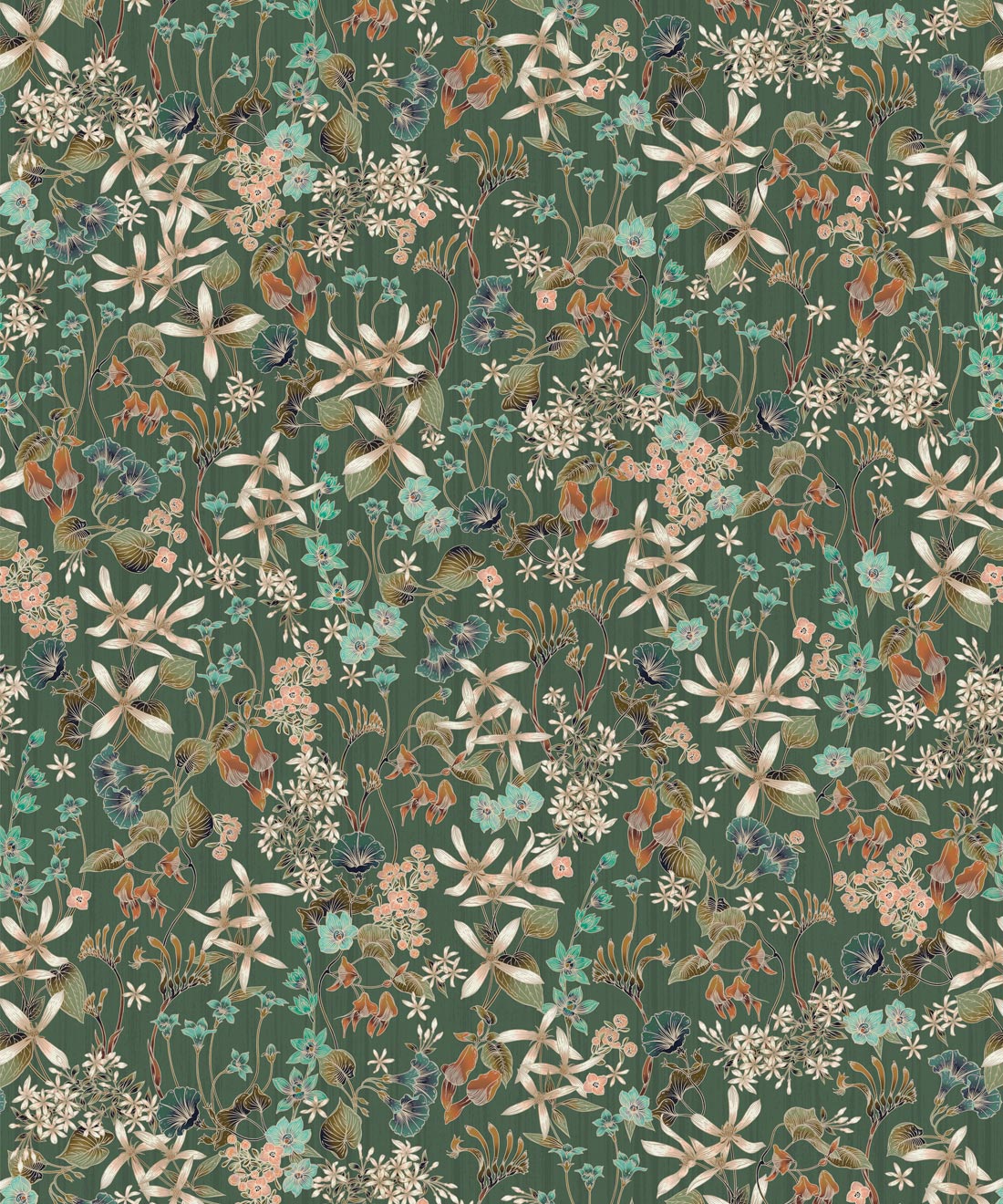 Vintage Floral Wallpaper Green
