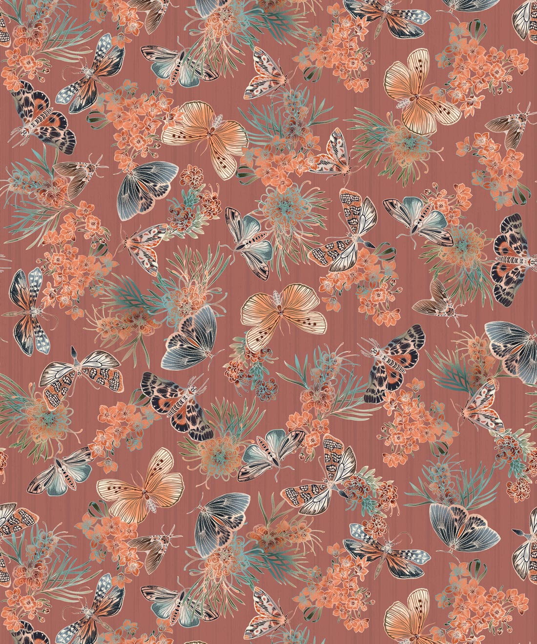 Moth Wallpaper • Eloise Short • Rosewood • Swatch