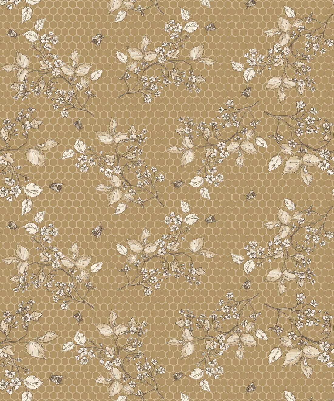 Bee Blossom Wallpaper • Hackney & Co • Gold • Swatch
