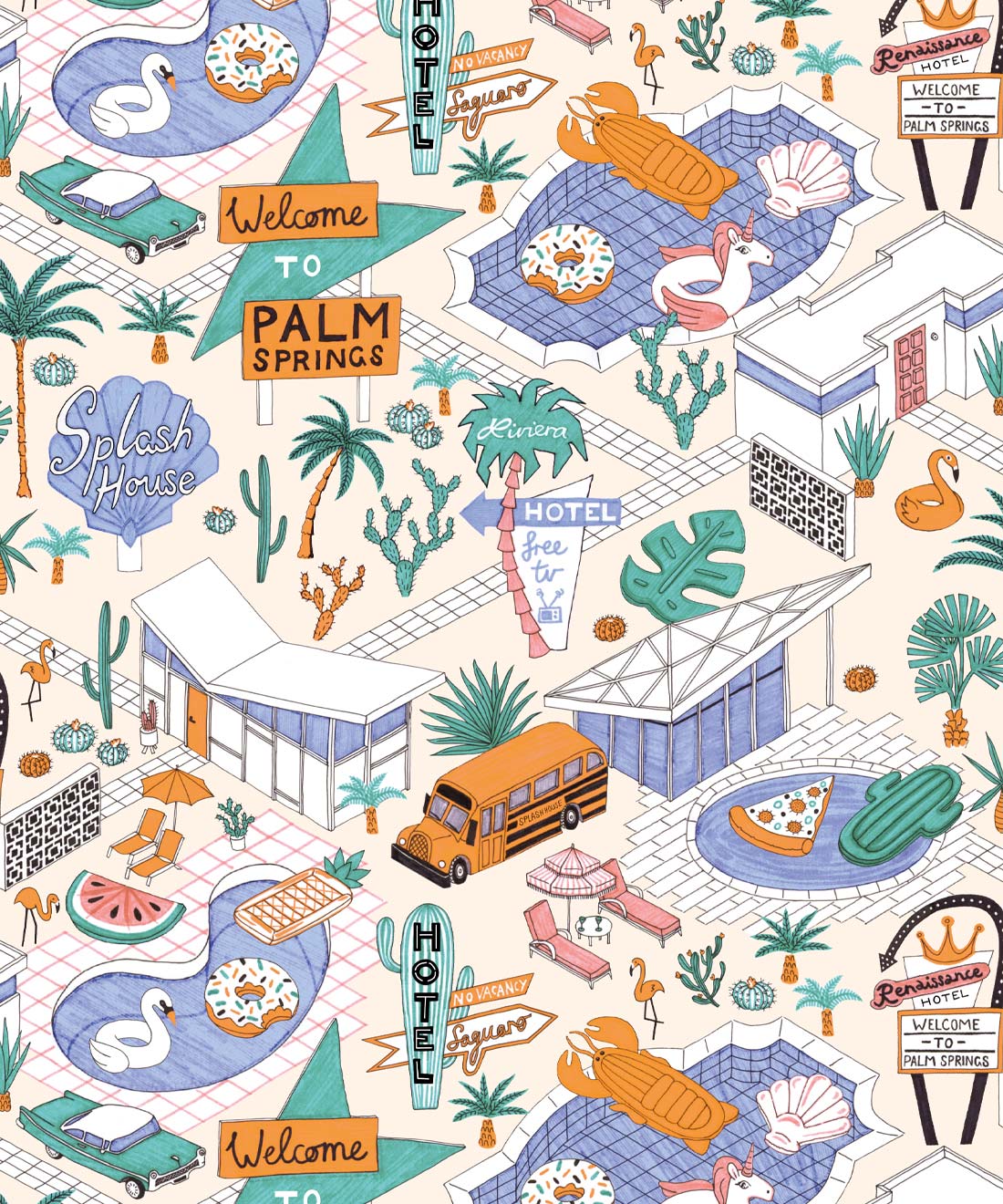 2019 August Wallpaper  Pool Party Cat  Susam Creative