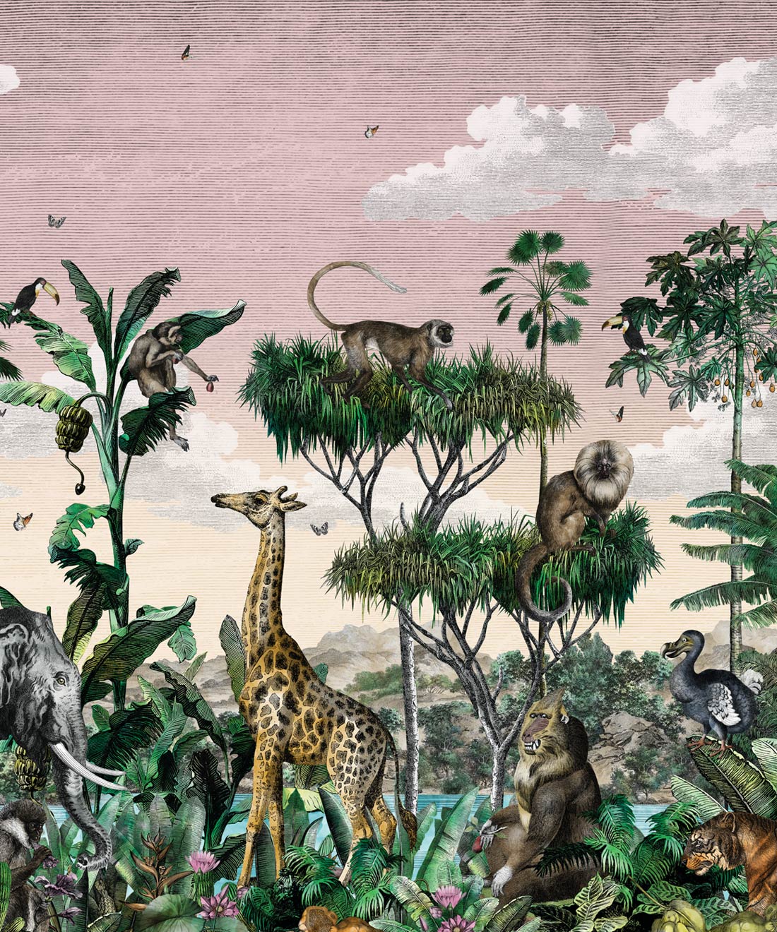 Etched Safari Mural • Tropical Animal Mural • Milton & King Australia