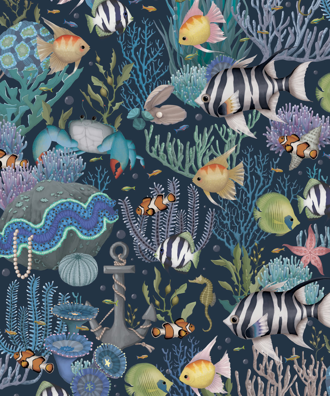 Treasure Reef Wallpaper - Non-woven Wallpaper,Deep Ocean,Yard Sample