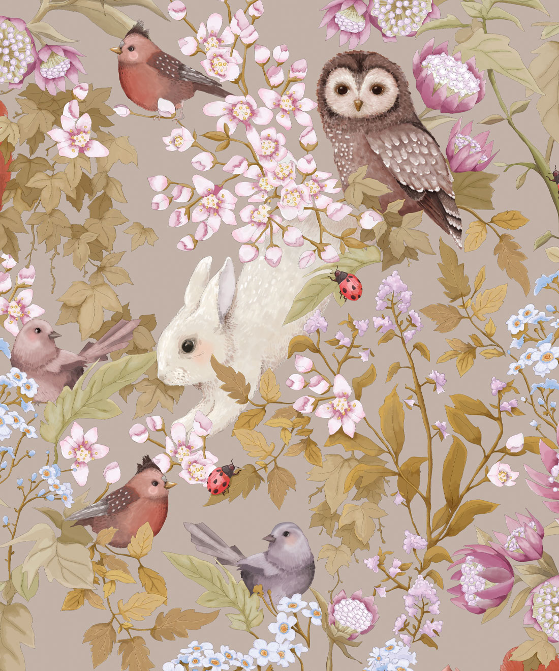 Woodlands Wallpaper • Fleur Harris • Taupe Gray • Swatch
