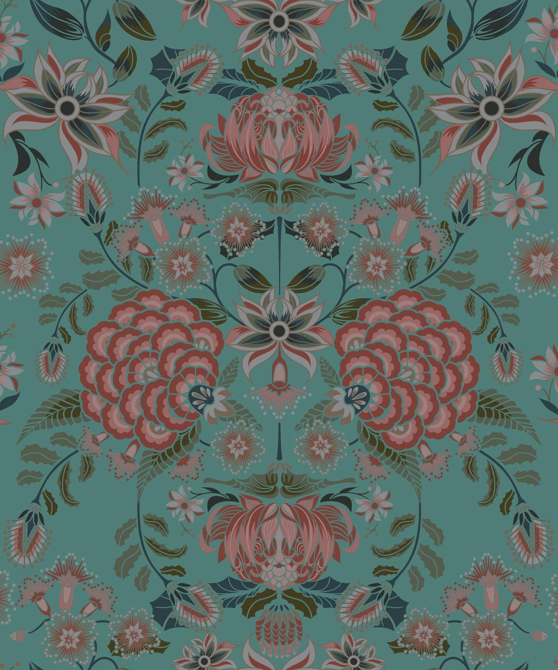 Waratah Wonderland Wallpaper • House of Heras • Teal • Swatch