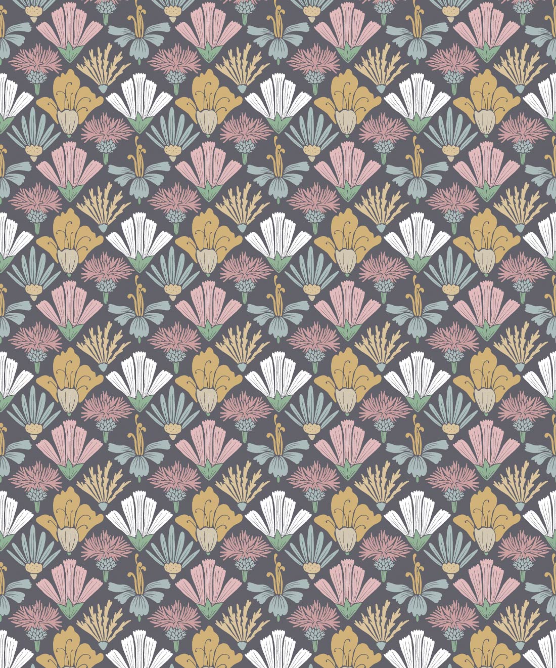 Fanned Flowers Wallpaper • Allira Tee • Multi • Swatch