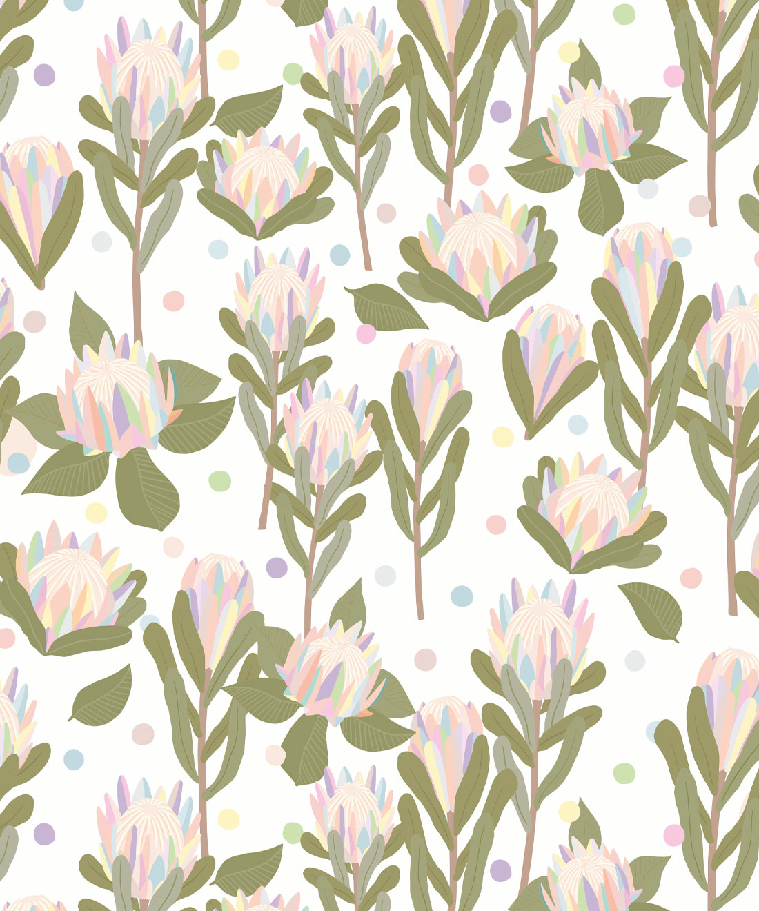 Protea Party Wallpaper • Brook Gossen • Pastel White • Swatch
