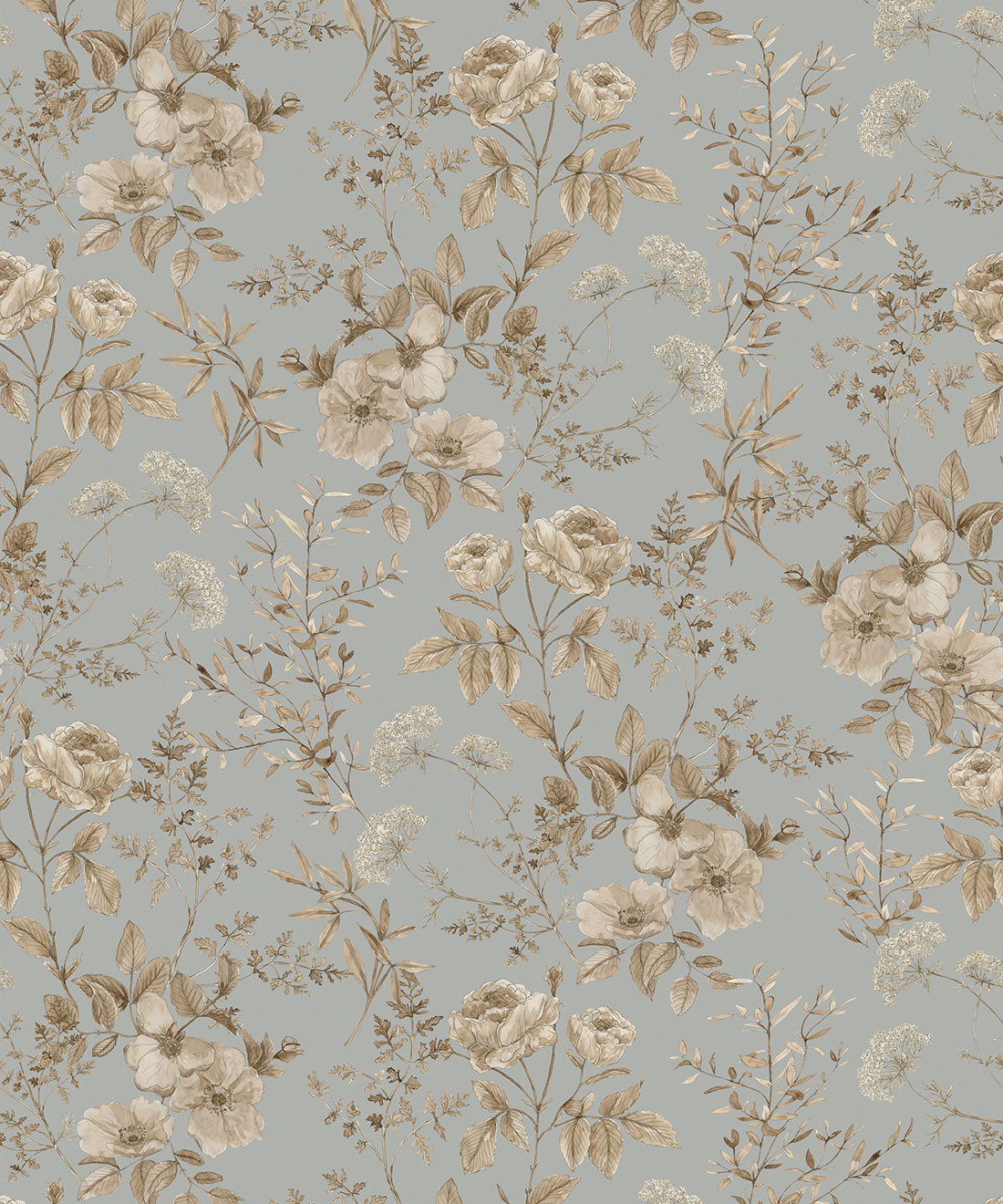 Belle Fleur Wallpaper • Hackney & Co • Dusty Blue • Swatch