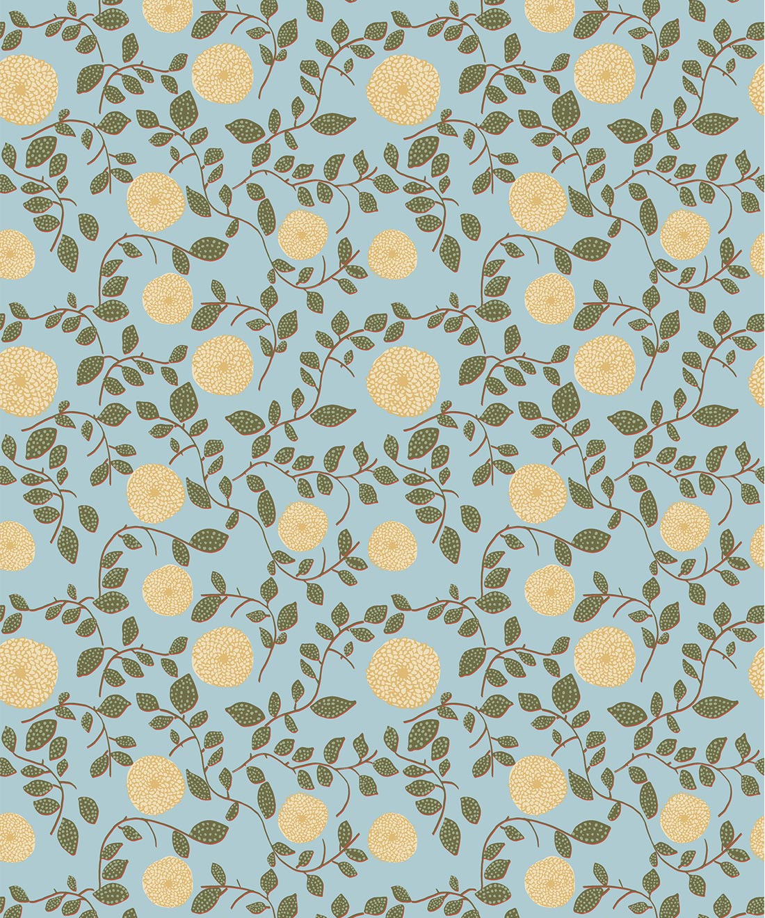 Mary Lennox Wallpaper • Gray Benko • Blue & Yellow • Swatch