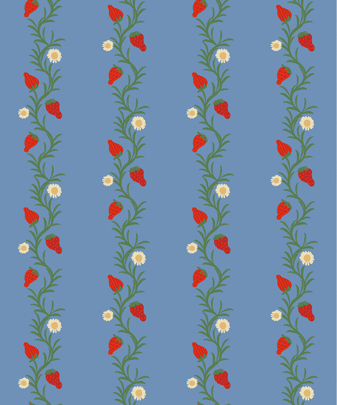 Strawberry Fields Wallpaper • Gray Benko • Blue & Red • Swatch