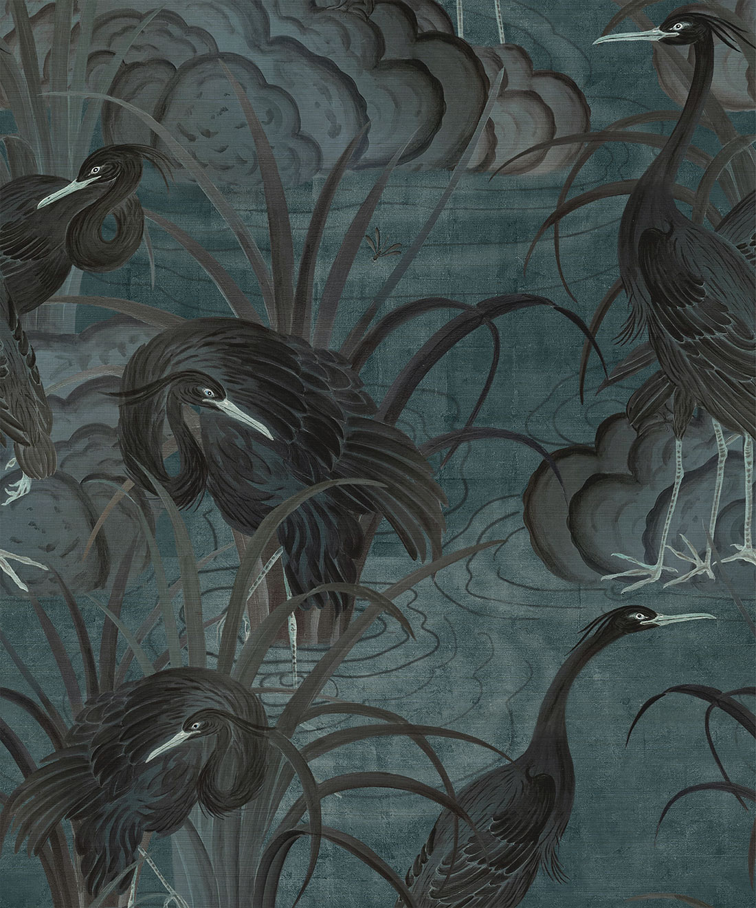 Water Birds Grasscloth Wallpaper • Bethany Linz • Night • Swatch