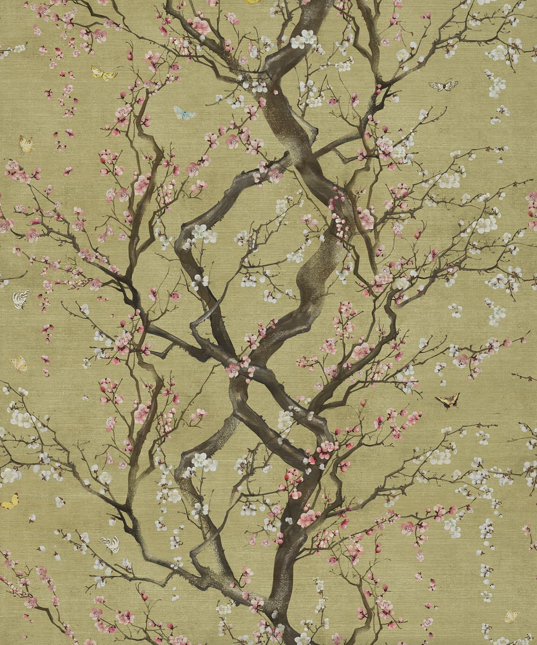 Plum Blossom Grasscloth Wallpaper • Kingdom Home • Gold • Swatch