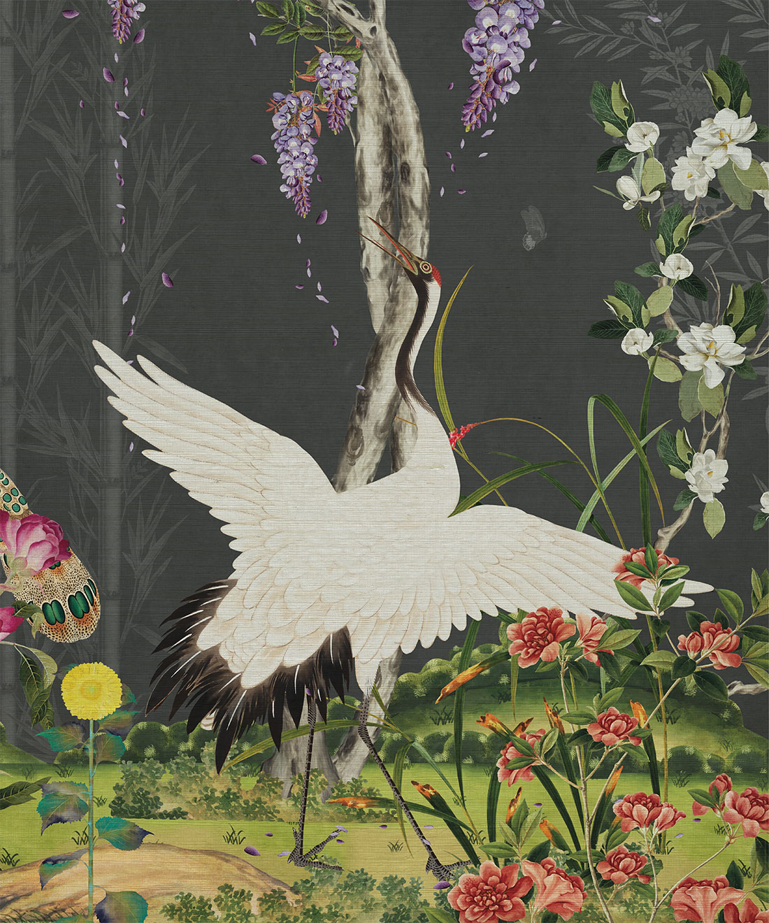 Oriental Garden Grasscloth Mural • Kingdom Home • Night • Swatch