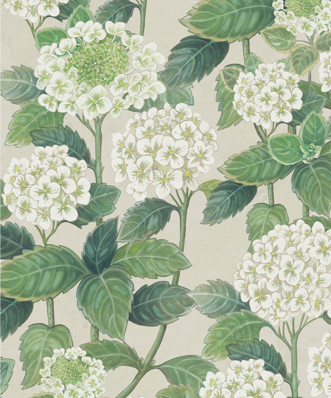 Hydrangea Garden Decorative Textile Wallpaper • Bethany Linz • Beige • Swatch