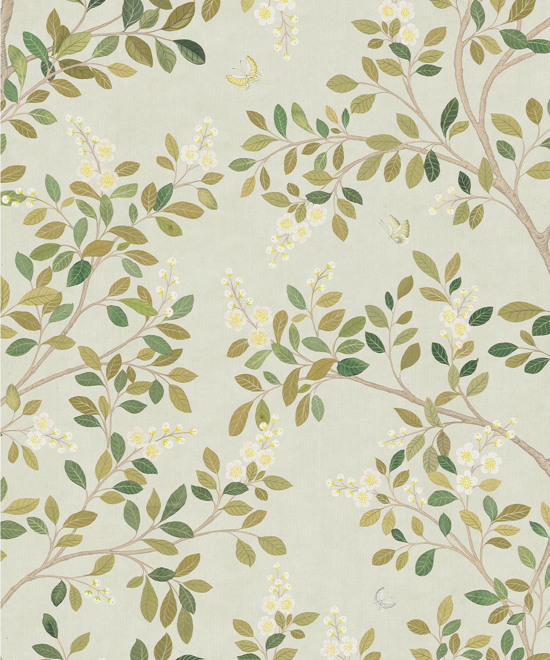 White Blossom Tree Decorative Textile Wallpaper • Bethany Linz • Beige • Swatch