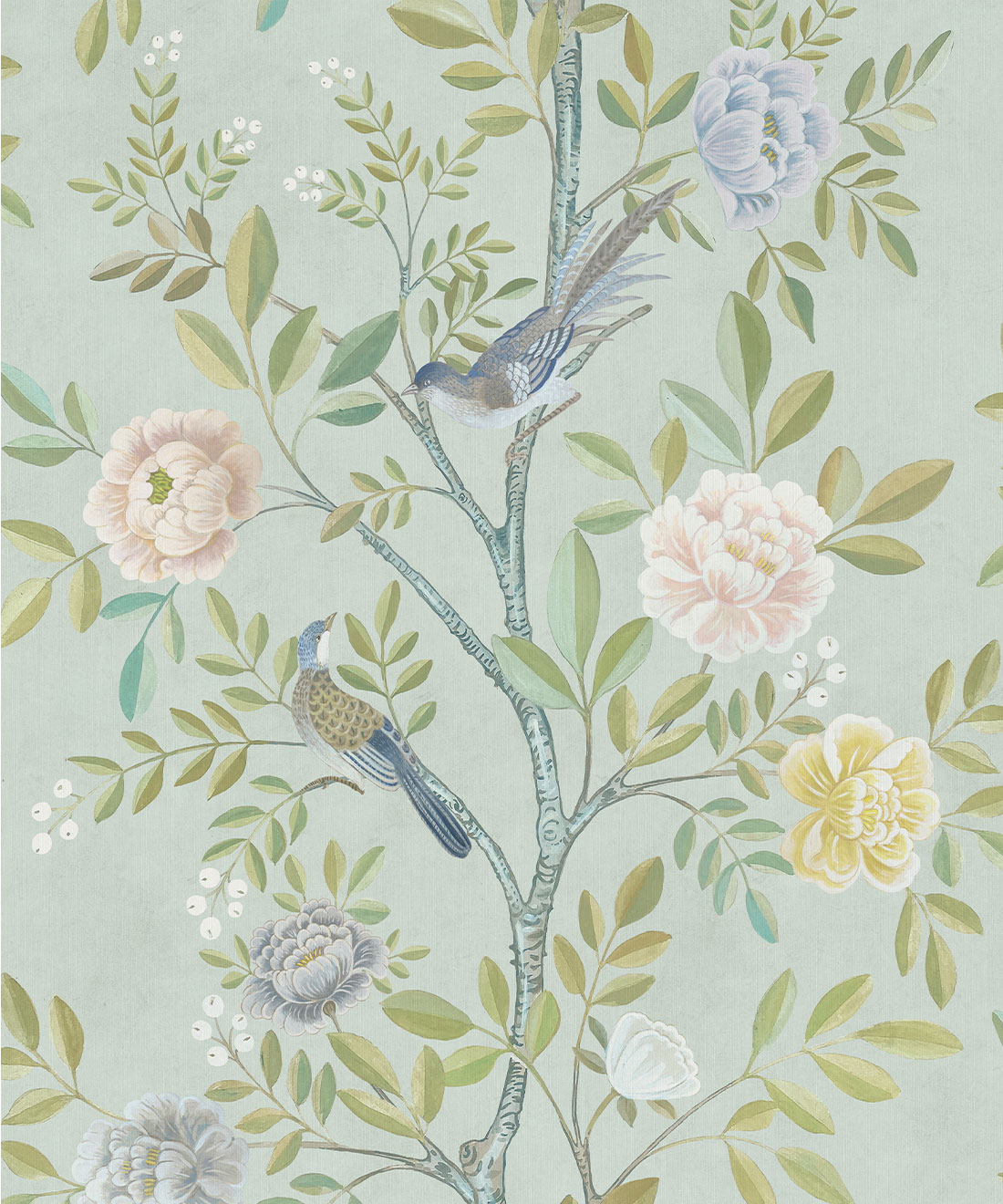 Chinoiserie Decorative Textile Wallpaper • Magnolia • Aqua • Swatch