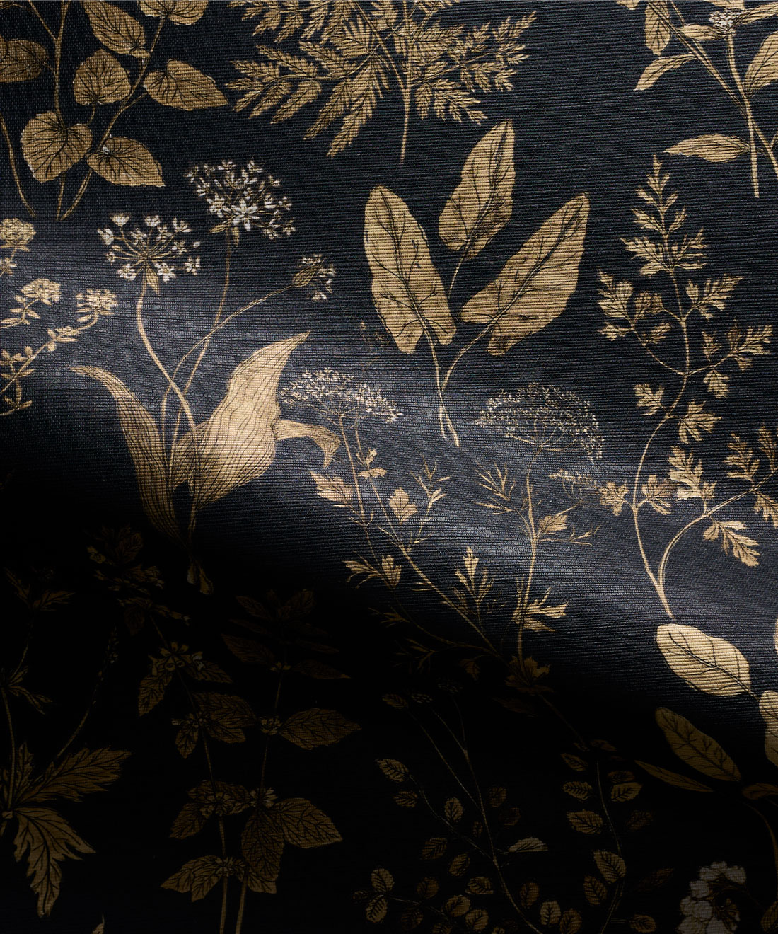 Herbarium Antique Grasscloth Wallpaper • Hackney & Co • Dark Navy • Swatch