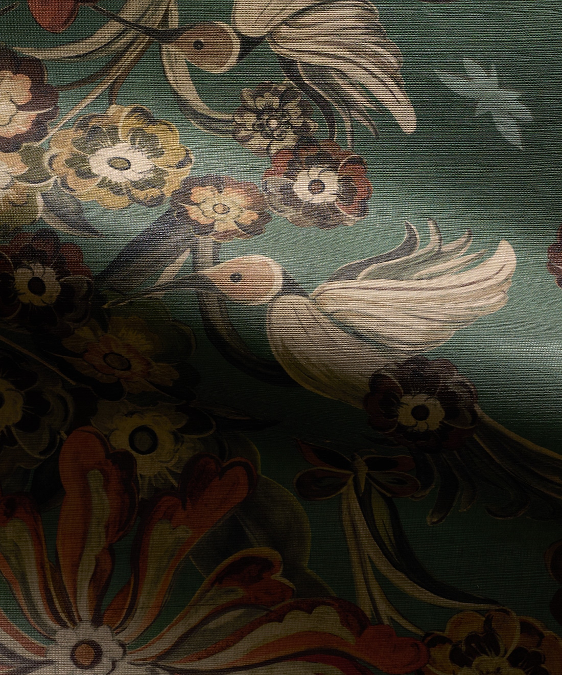 Hummingbird Garden Grasscloth Wallpaper • House of Heras • Teal • Swatch