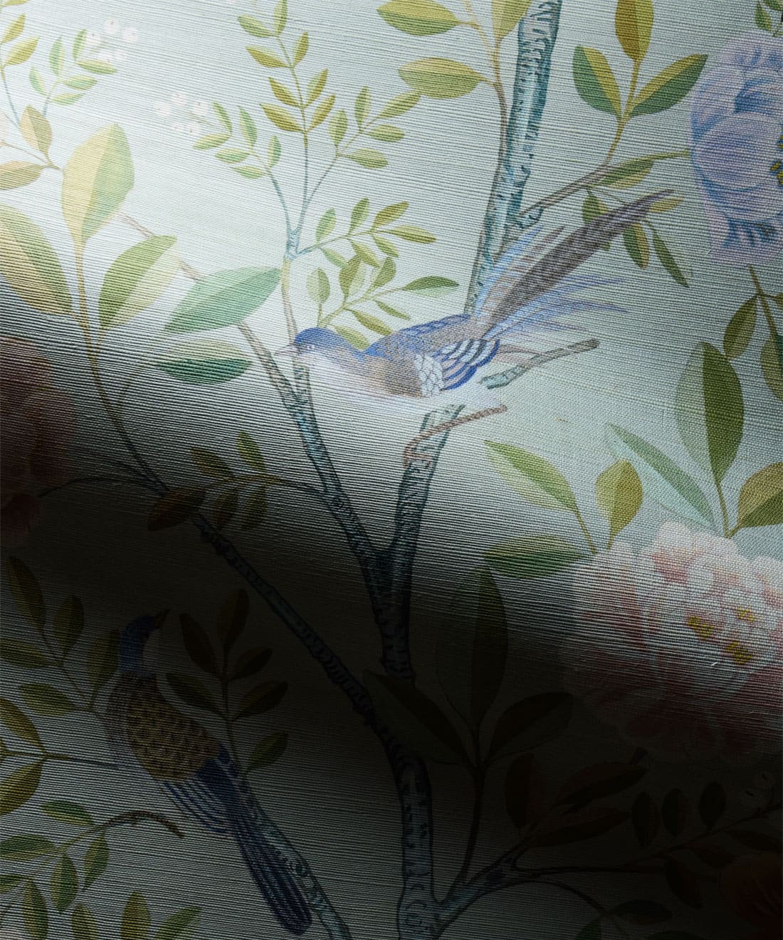 Chinoiserie Grasscloth Wallpaper • Magnolia • Aqua • Swatch