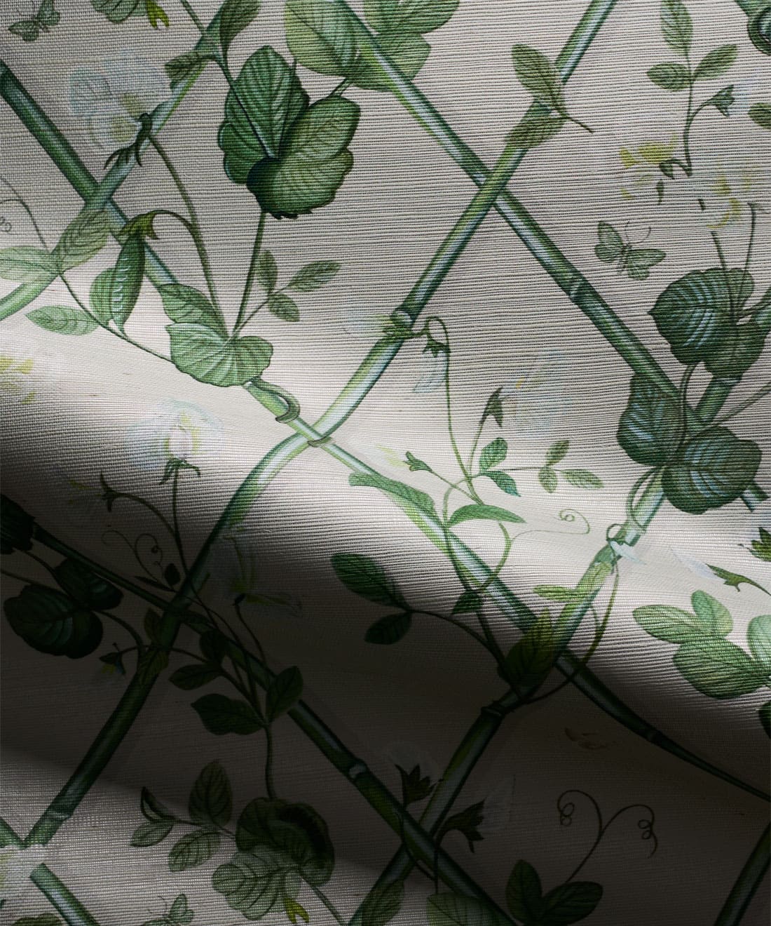 Petite Climbing Sweet Pea Grasscloth Wallpaper • Maine House Interiors • Irish Linen • Swatch