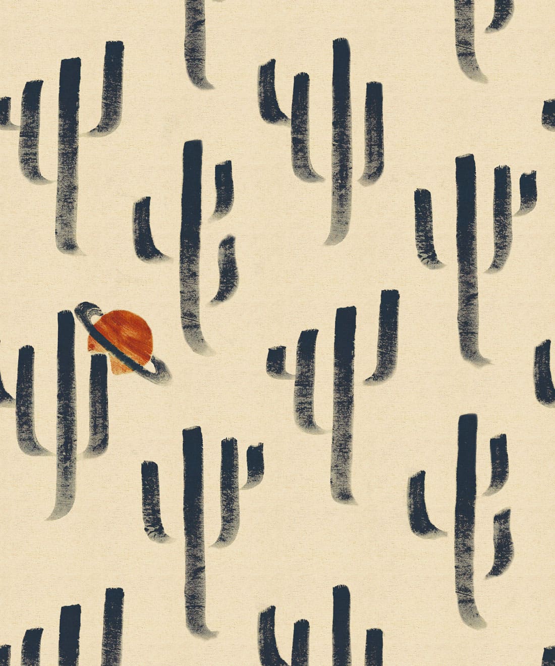 Saguaro Saturn Wallpaper • Poodle & Blonde • Denim • Swatch
