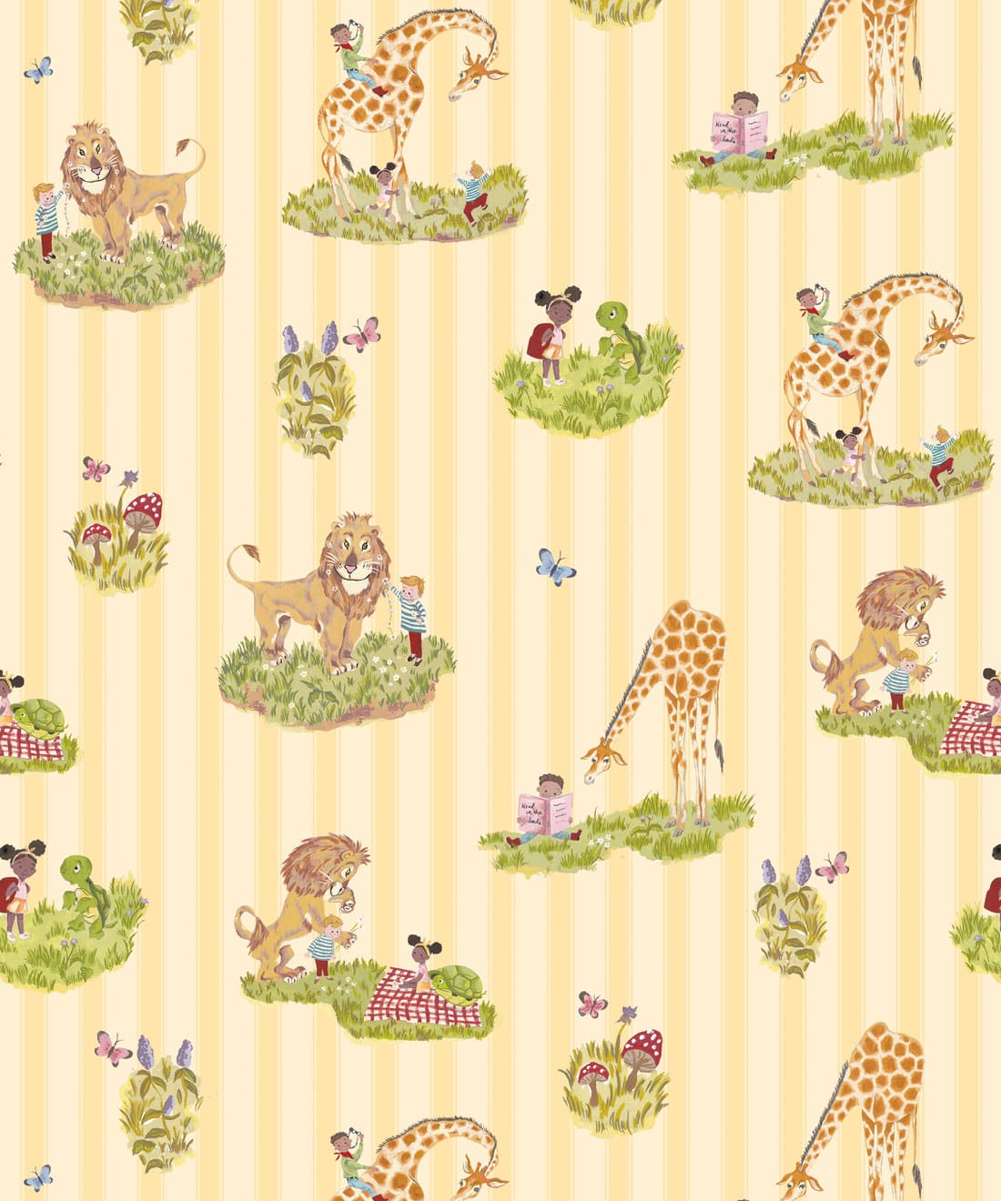 Story Time Wallpaper • Poodle & Blonde • Daisy Stripe • Swatch