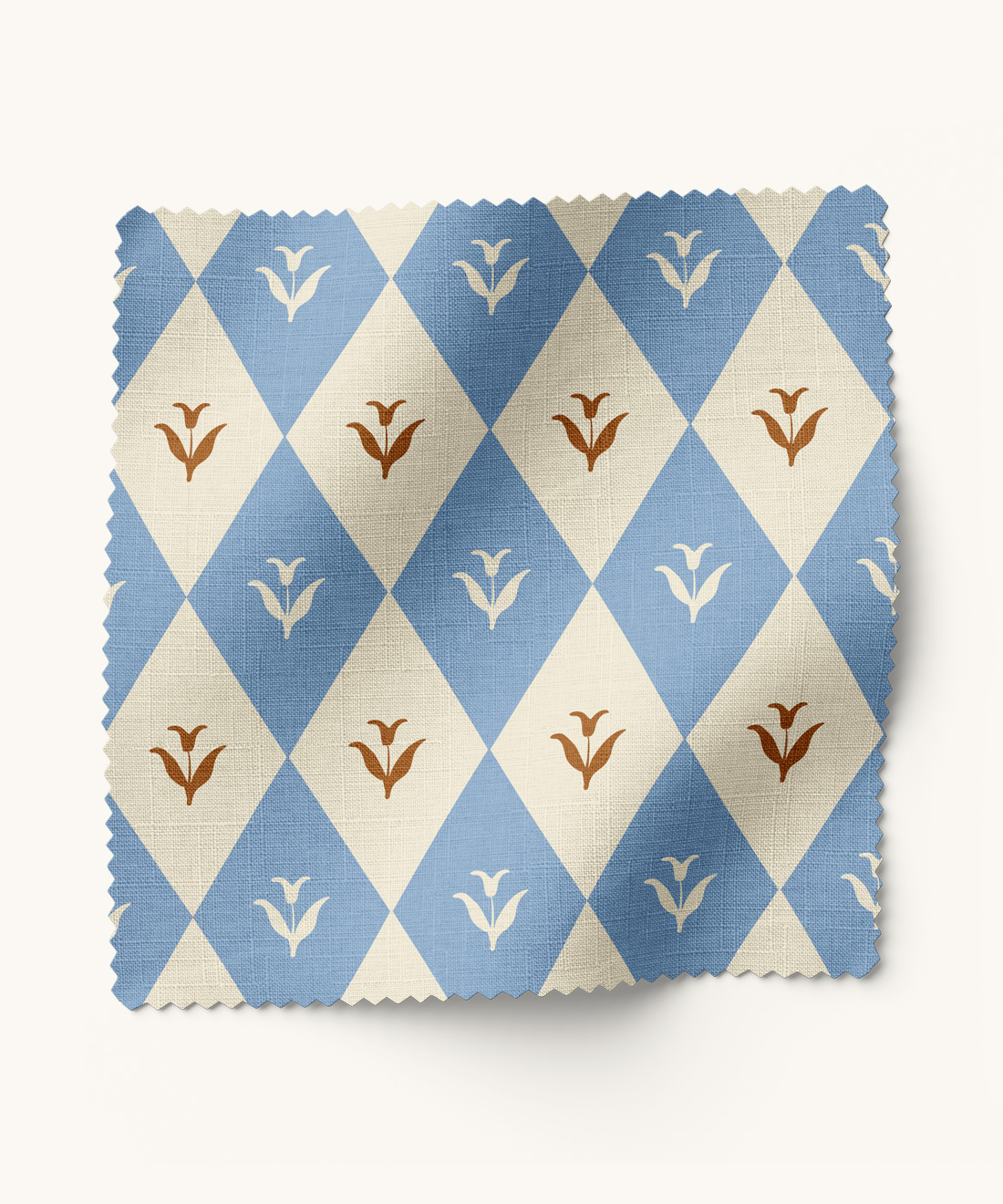 Argyle Bloom Fabric • Gray Benko • Periwinkle & Brown • Swatch