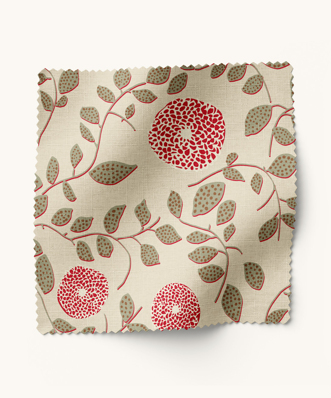 Mary Lennox Fabric • Gray Benko • Red & Olive • Swatch